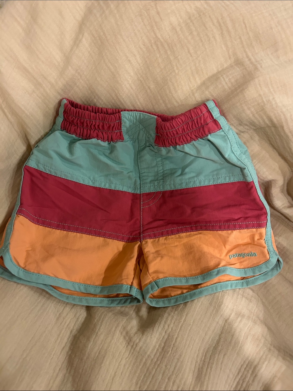 Patagonia Girls' Colorblock Board Athletic Shorts in Teal, Pink & Orange